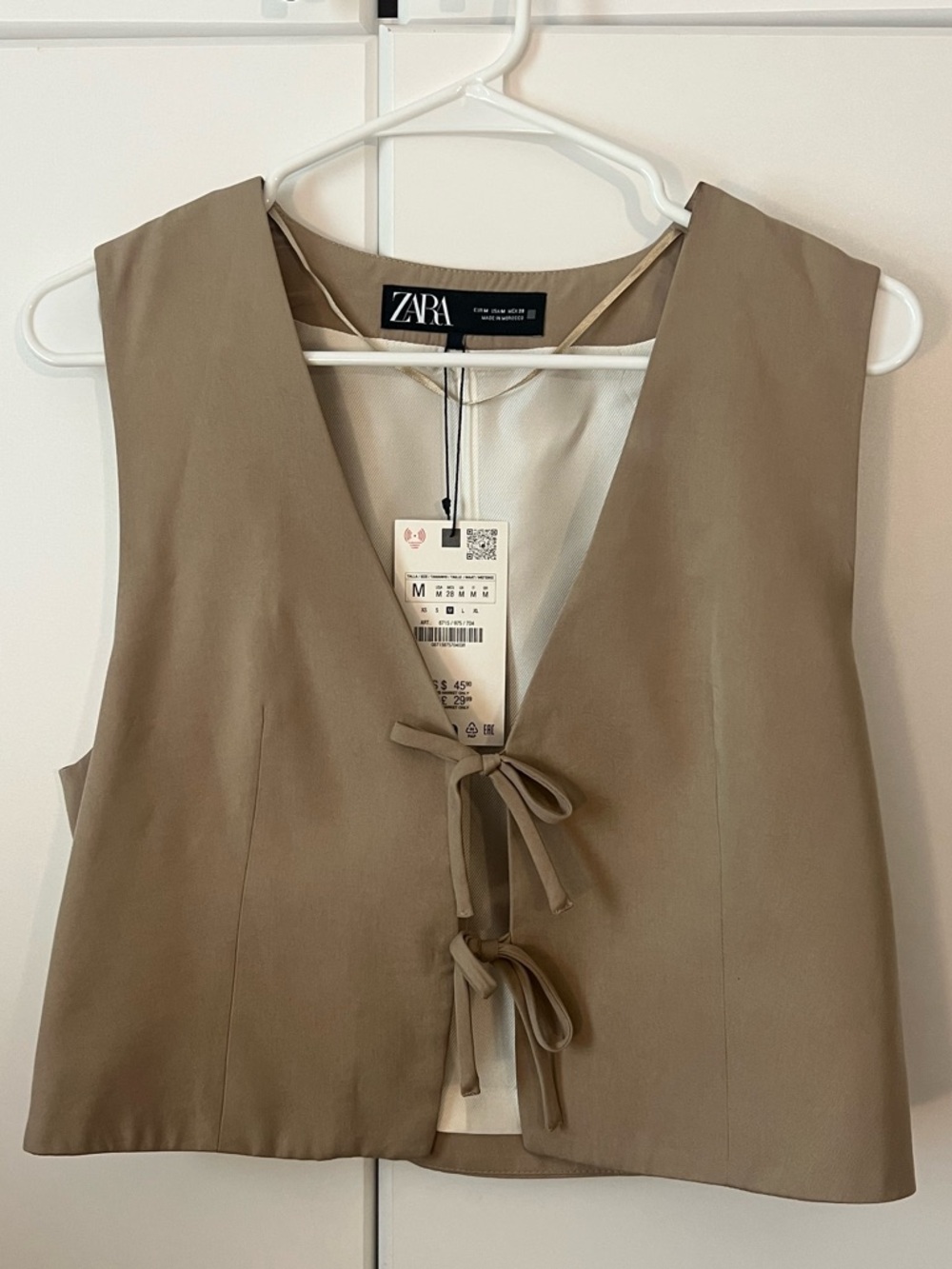 Zara tan brown tie front vest with bow NWT medium 8715/973/704